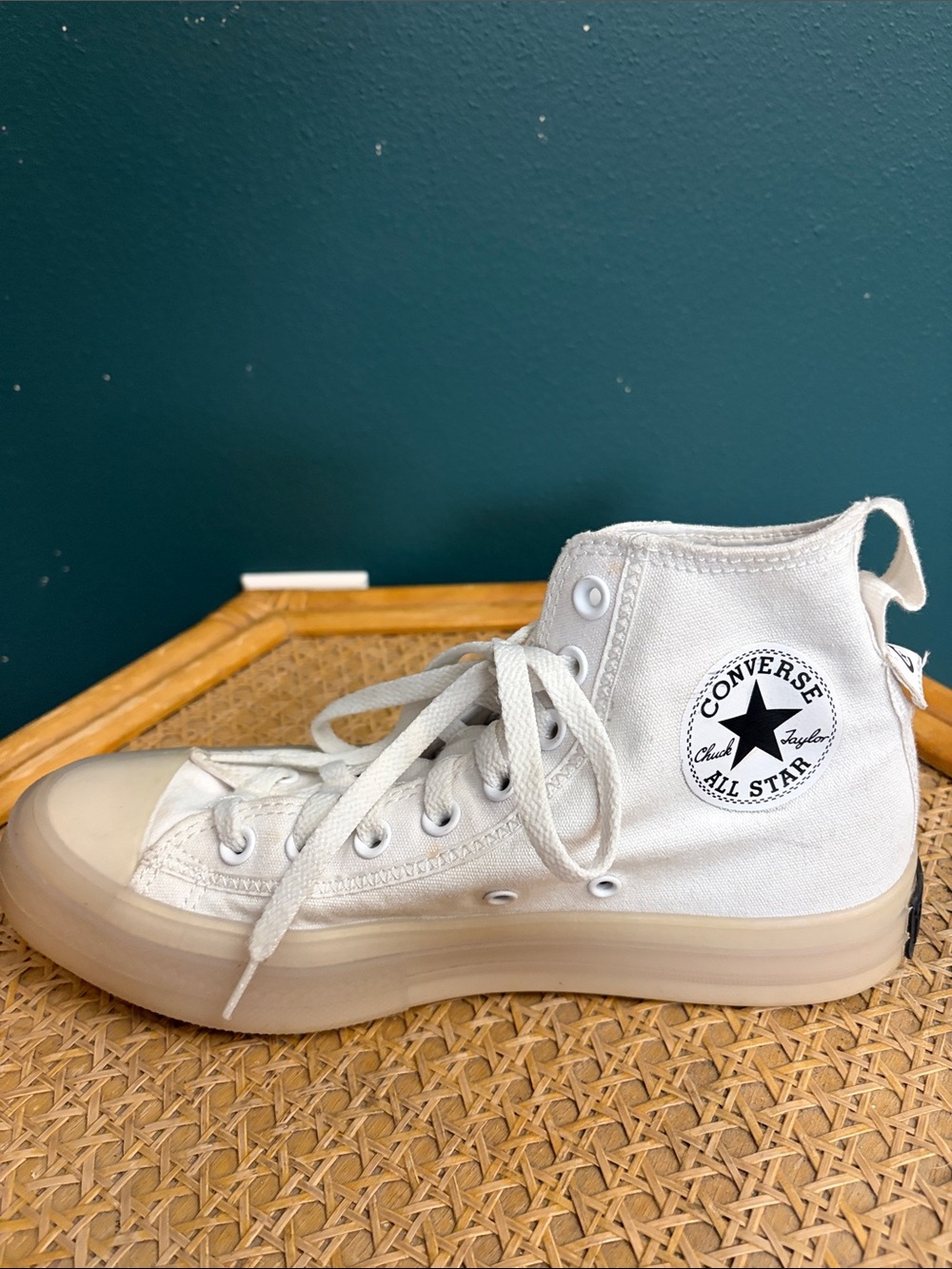Converse High Top Sneakers in White with Cream Sole - Picture 7 of 8